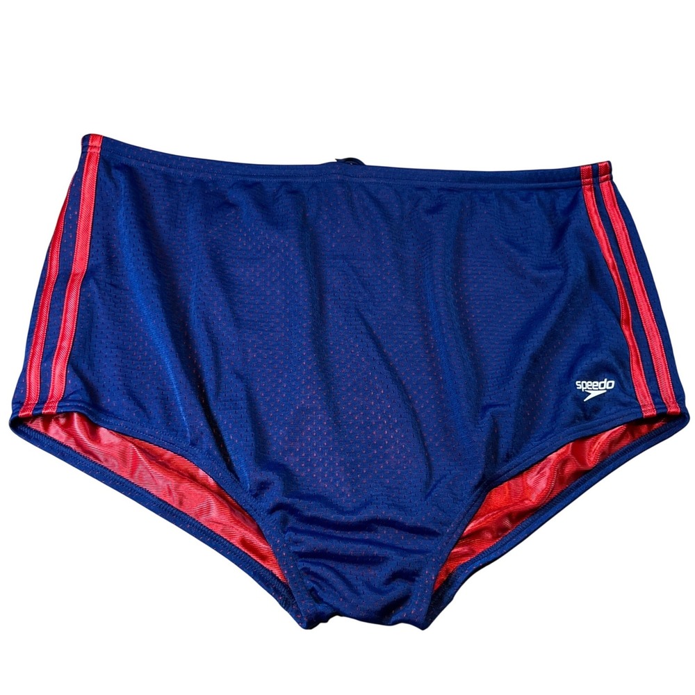 Speedo Mens Navy Red Mesh Swim Brief Trunks Side Stripe Size 40 2000075015